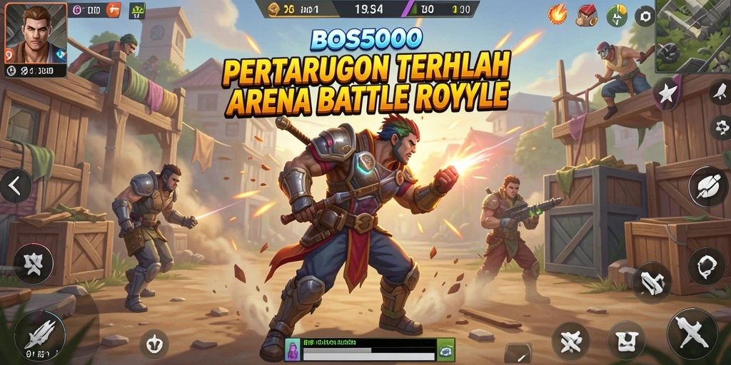 Screenshot menampilkan aksi intens dalam permainan BOS5000 di arena Battle Royale.