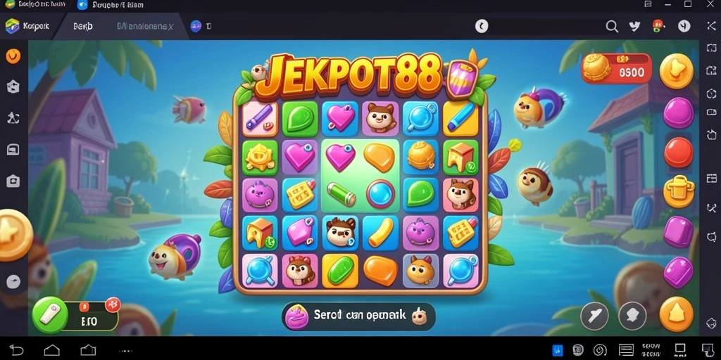 Screenshot gameplay JEKPOT88 dengan aksi seru Match-3 yang menantang.