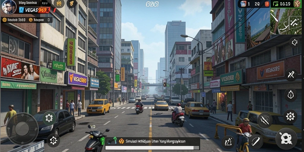 Tampilan gameplay menarik dari VEGAS969 yang menunjukkan interaksi dalam simulasi.